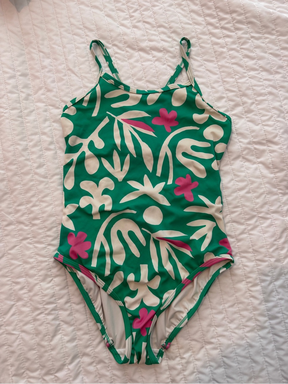 Hanna Andersson Green and Pink Tropical One-Piece